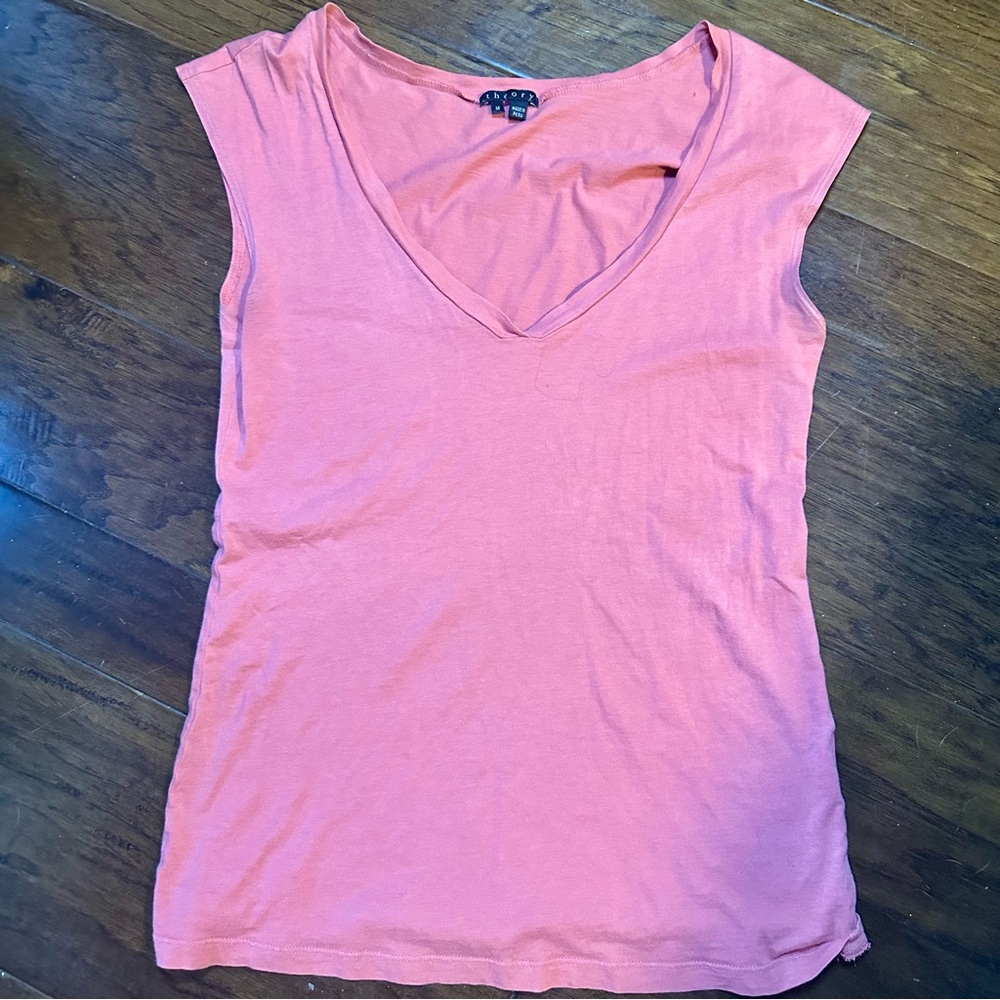Theory Pink Fitted Cap Sleeve Tee